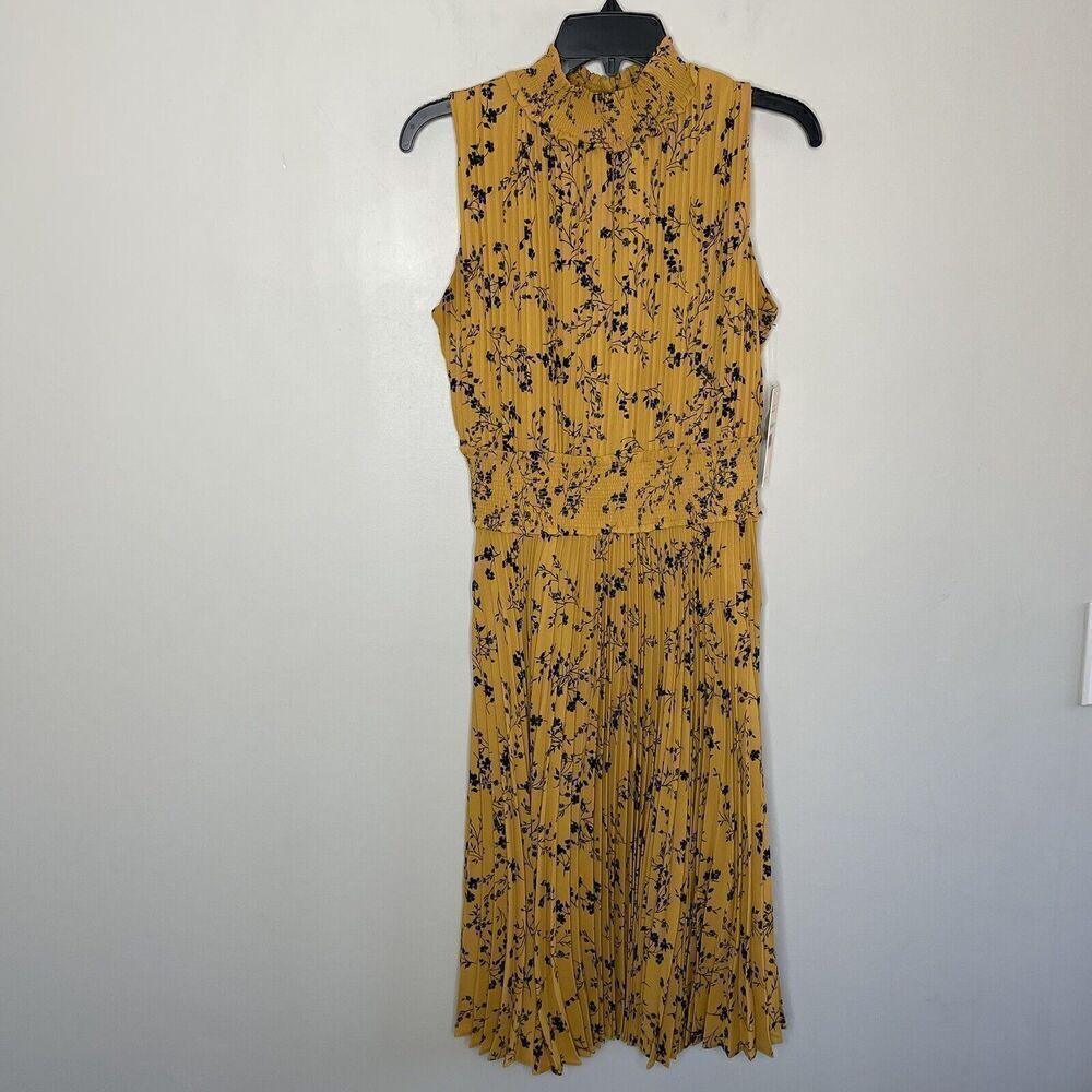 NANETTE LEPORE Dress Womens 8 Mustard Yellow NEW Sleeveless Pleated Knee Length